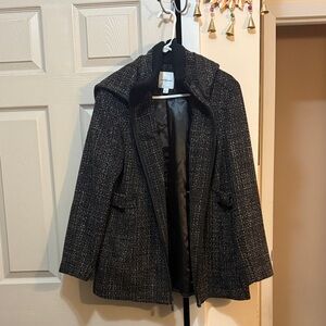 Croft & Barrow Black and White Tweed Pea Coat